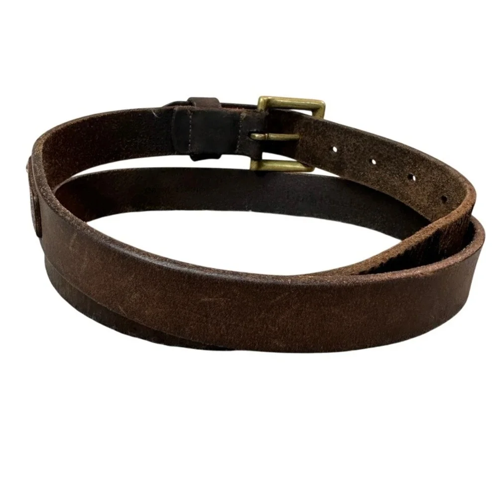 Polo Ralph Lauren Mens Dark Brown Genuine Leather Belt Brass Buckle 2110072-210